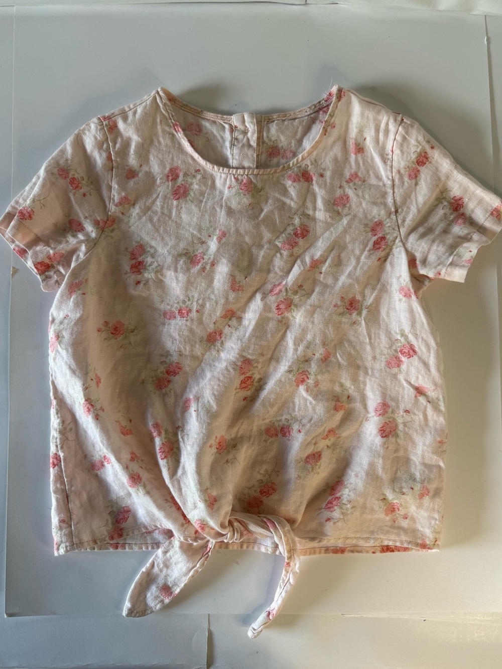 100% linen floral tie-front top